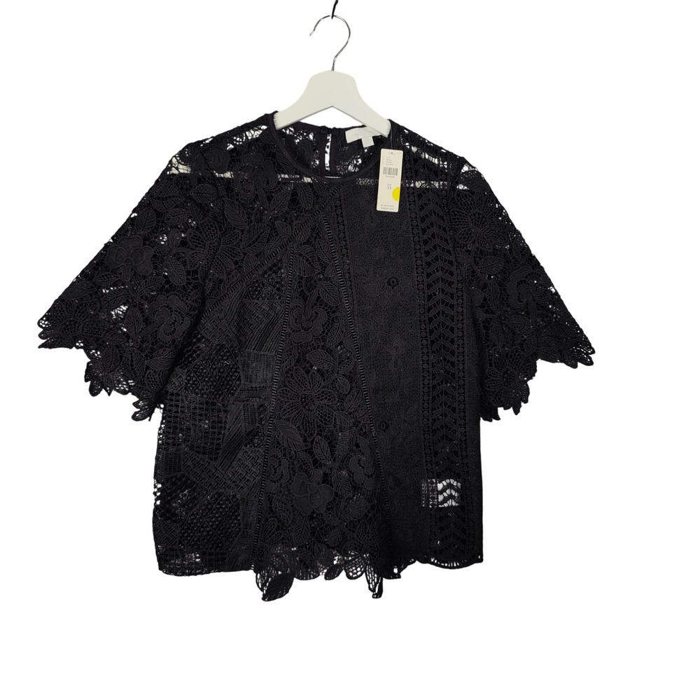 Eri Ali Anthro Black Gothic Witch Lace Floral Flutter Sleeve Blouse Top Women XS
